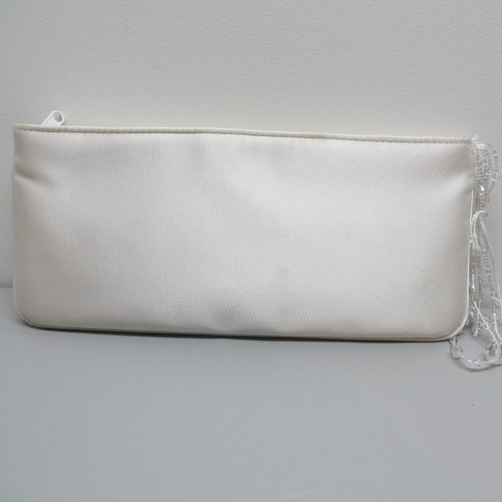 La Regale Clutch White Beads Zipper Inside Pocket